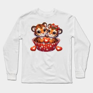 Valentine Tiger Couple In A Cupcake Long Sleeve T-Shirt